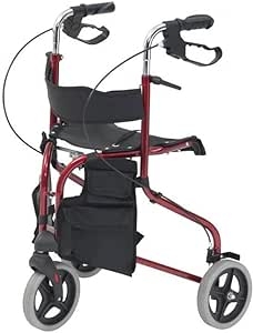 Three-Wheel - Lightweight Walker - Seat & Bag - Red - Alerta